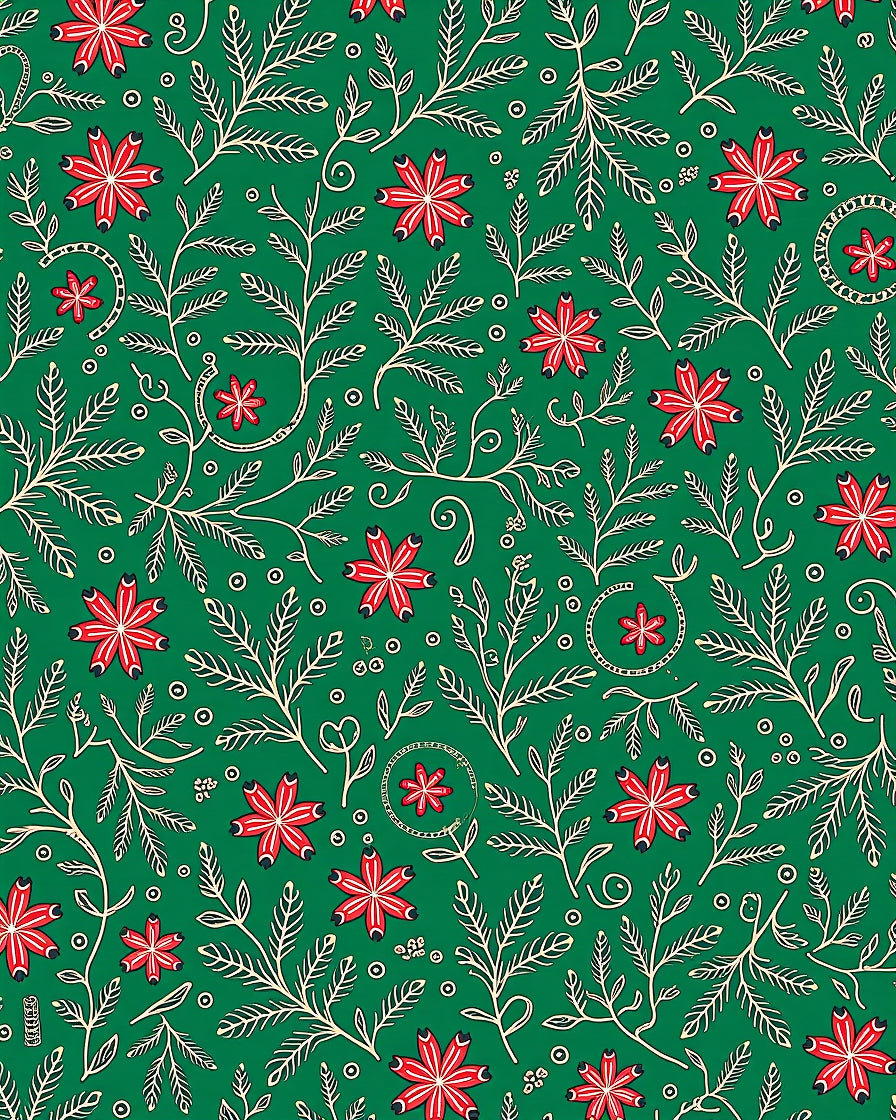 Green Red Floral Vine Scatter Rug