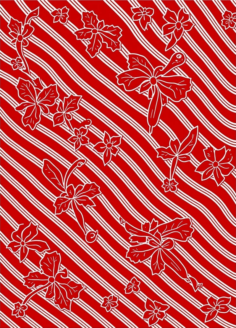 Crimson White Floral Striped Whimsical Rug