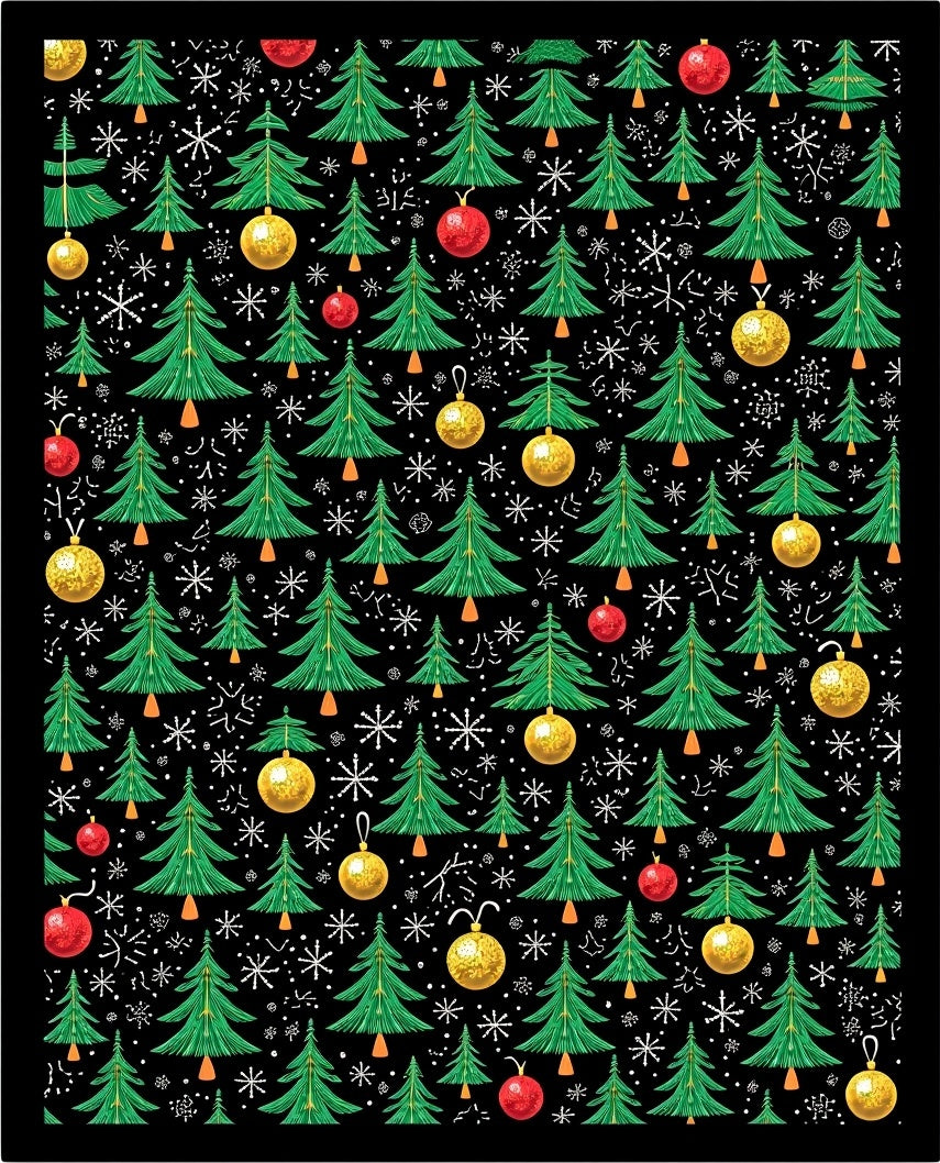 Festive Green Christmas Trees Gold Orbs Rug
