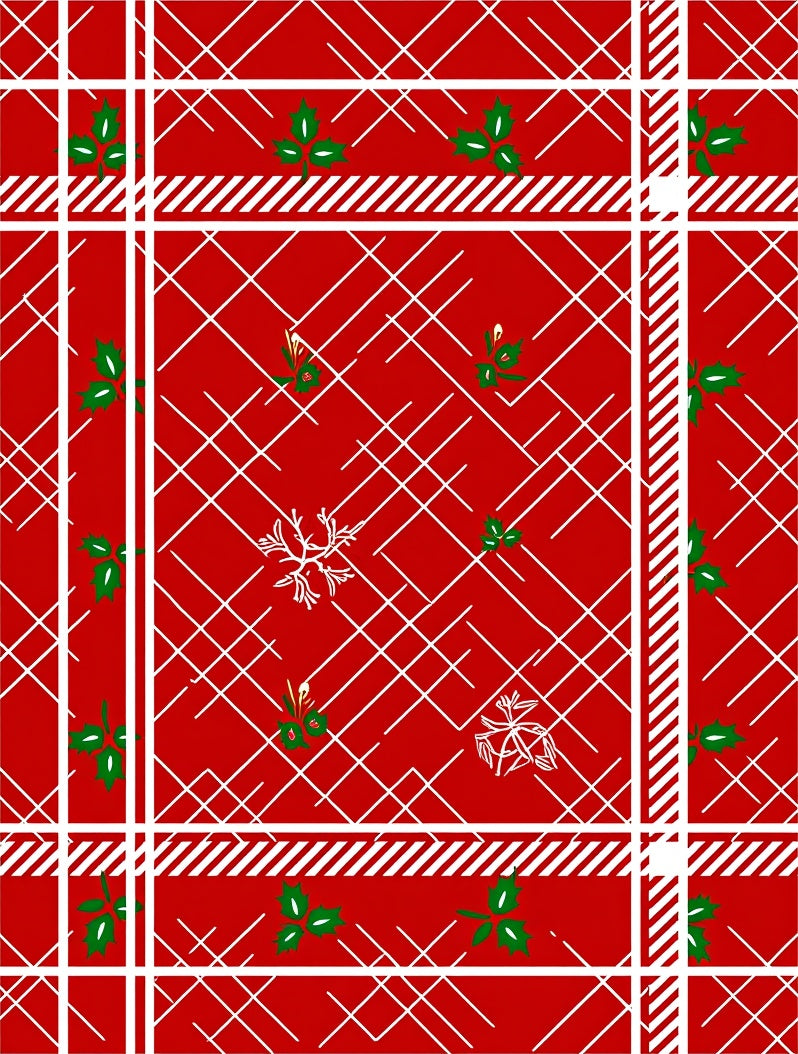 Warm Red Holly Snowflake Plaid Rug