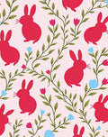 Red Rabbits with Floral Vines Rug