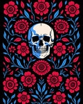 Crimson Floral Skull Black Ground Rug