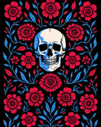 Crimson Floral Skull Black Ground Rug