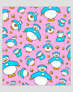 Charming Blue Penguin Pink Background Repeat Rug