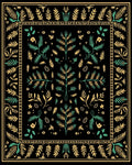 Golden Teal Branch Garden Folklore Rug
