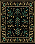 Golden Teal Branch Garden Folklore Rug