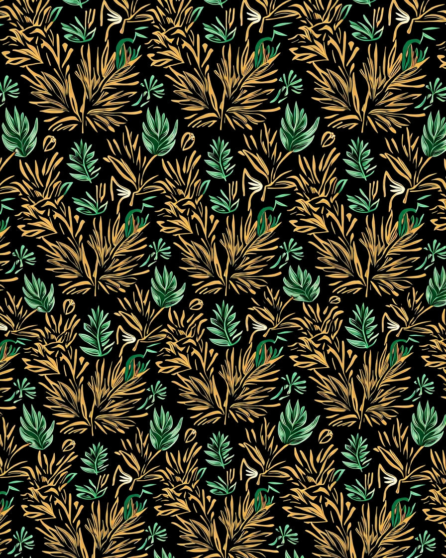 Golden Palm Fronds Green Foliage Rug