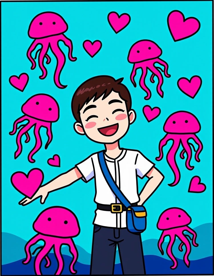 Pink Jellyfish And Heart Filled Ocean Rug