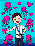Pink Jellyfish And Heart Filled Ocean Rug