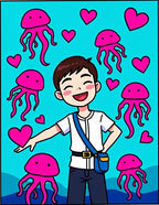 Pink Jellyfish And Heart Filled Ocean Rug