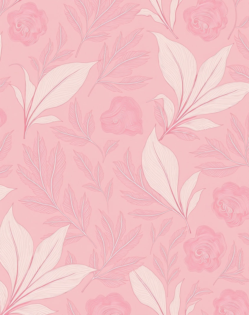 Soft Pink Floral Leaf Arrangement Rug