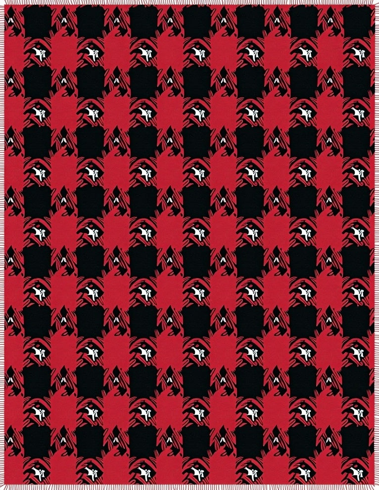 Rustic Red Black Houndstooth Squares Rug