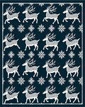 White Reindeer Snowflake Navy Background Rug