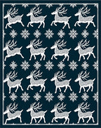 White Reindeer Snowflake Navy Background Rug