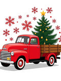 Red Vintage Truck Christmas Tree Snowflakes Rug