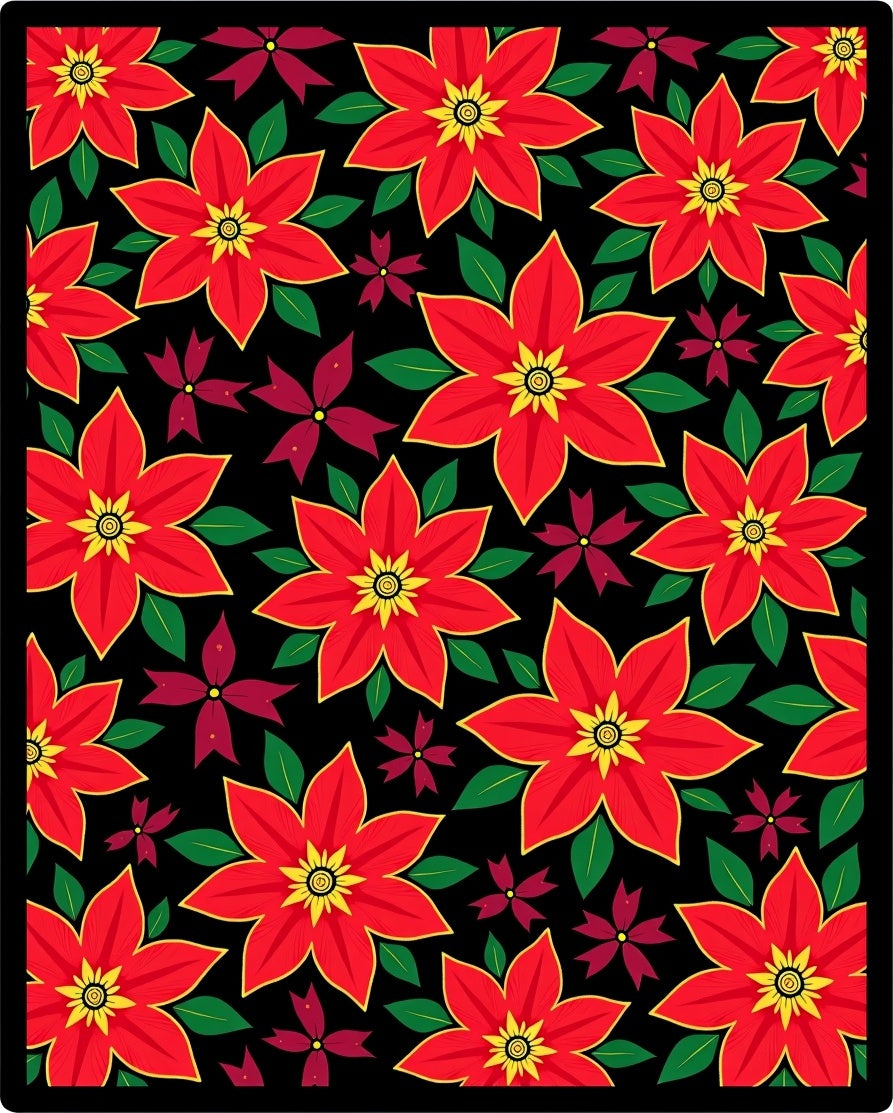 Crimson Red Poinsettia Floral Arrangement Rug