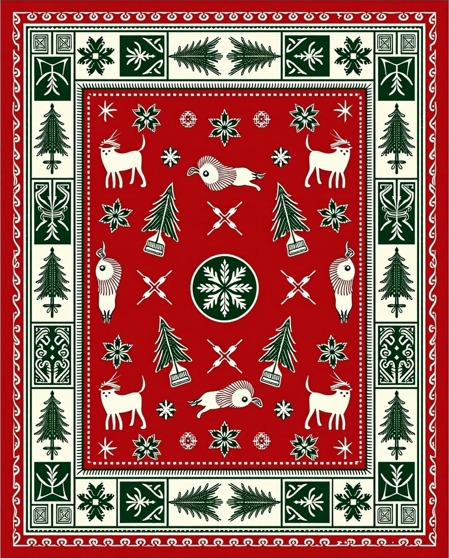 Red Cream Forest Whimsical Animal Rug