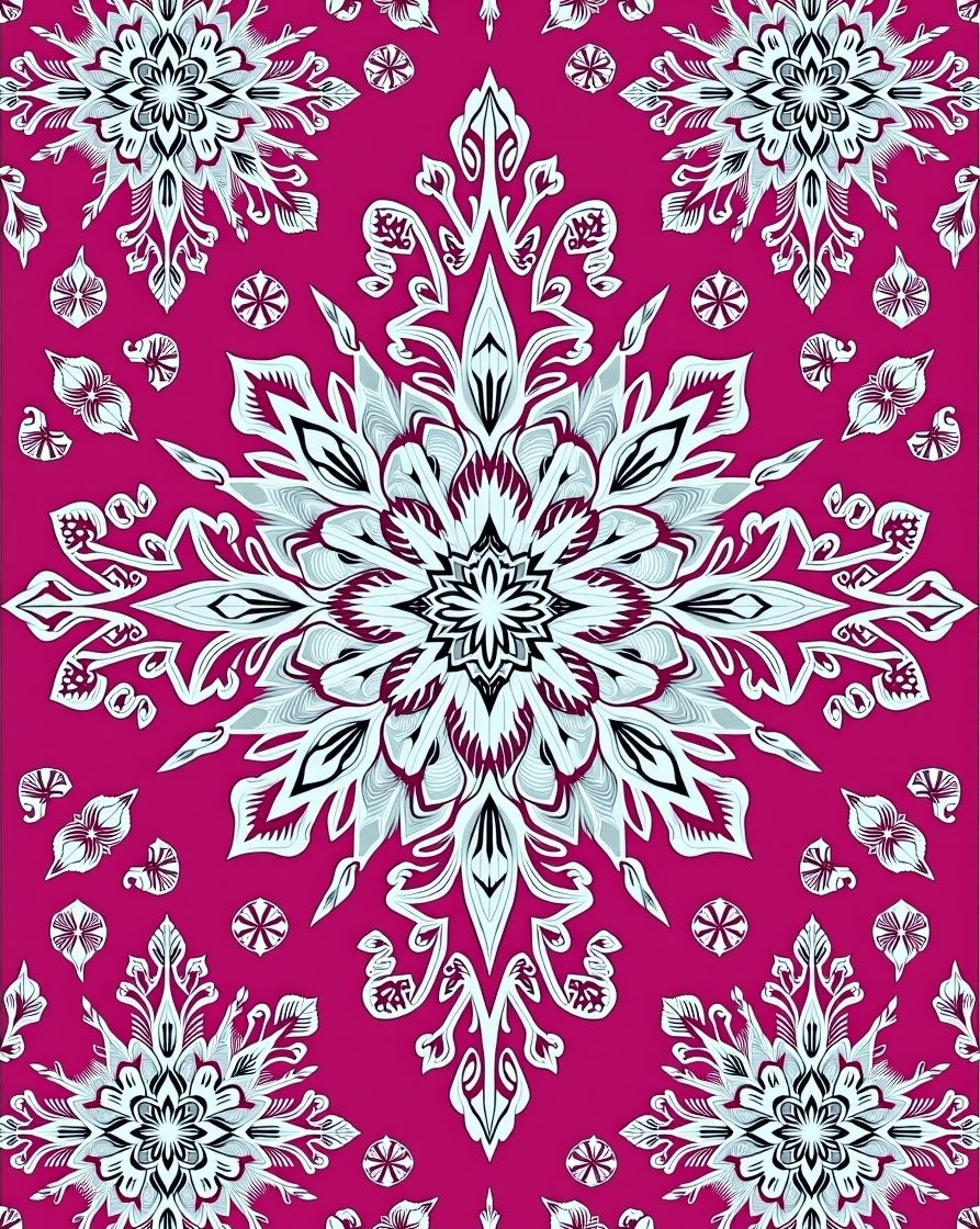 Fuchsia Mandala Snowflake Floral Accent Rug