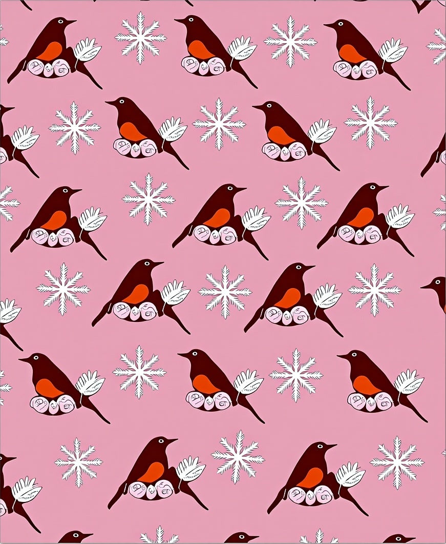 Pink Robin Snowflakes Repeat Rug