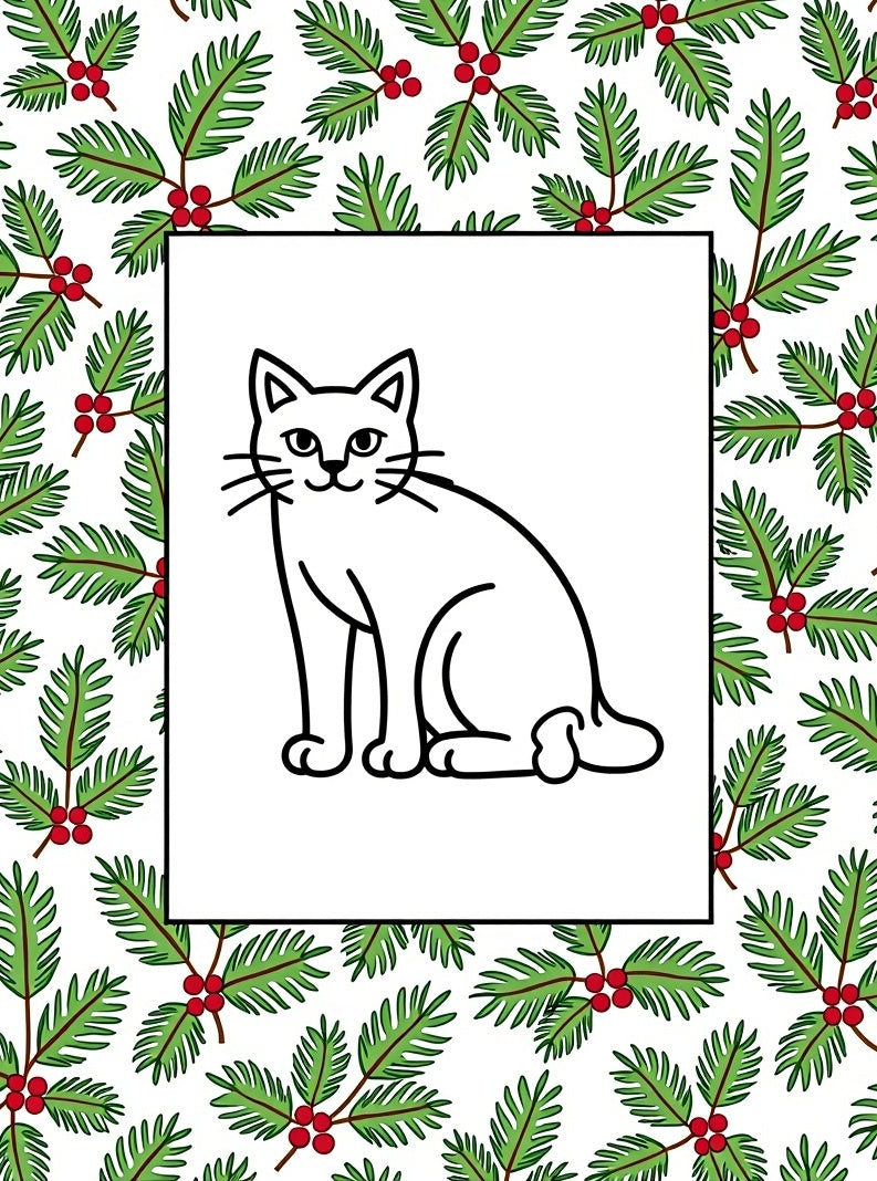 Cute Feline Holly Berries Border Rug