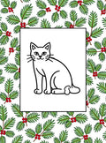 Cute Feline Holly Berries Border Rug