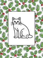 Cute Feline Holly Berries Border Rug