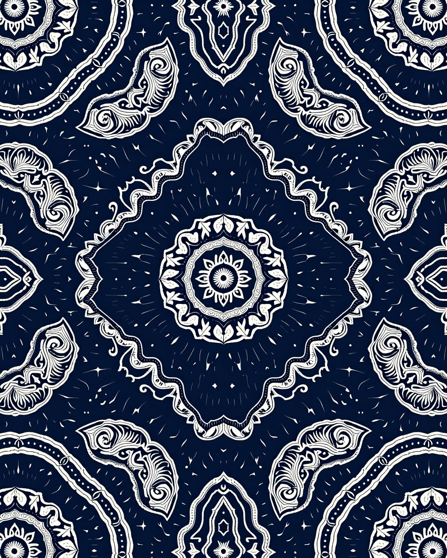 Deep Navy White Mandala Medallion Rug