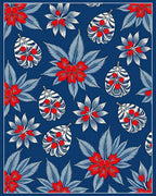 Bold Red Blue Floral Botanical Collage Rug