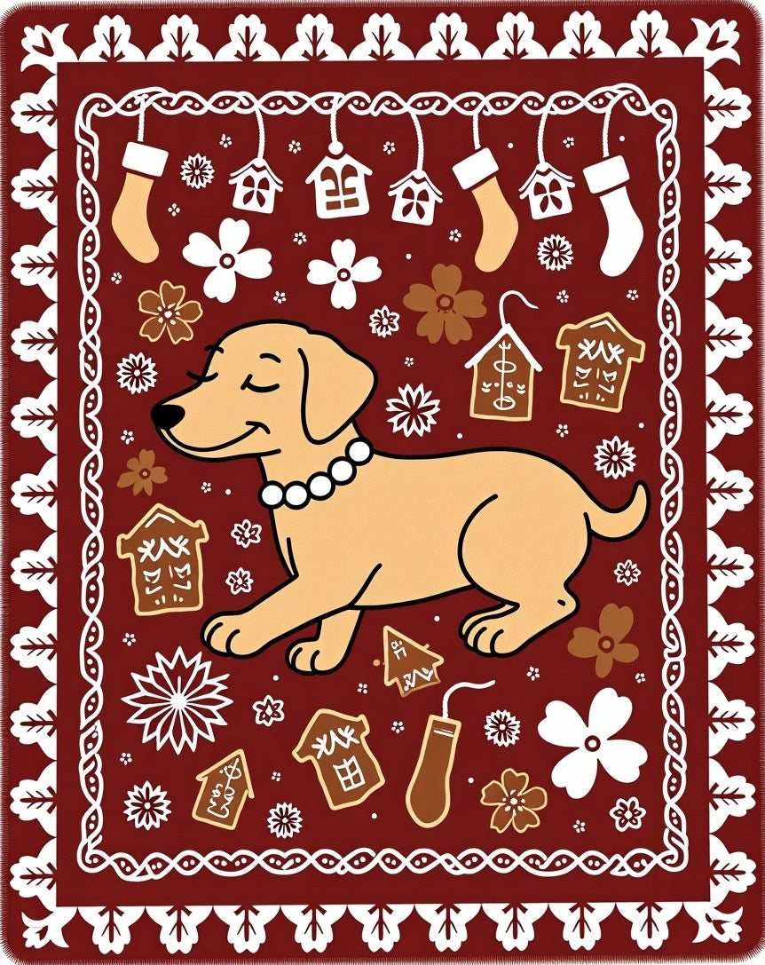 Festive Dog Gingerbread House Holiday Rug