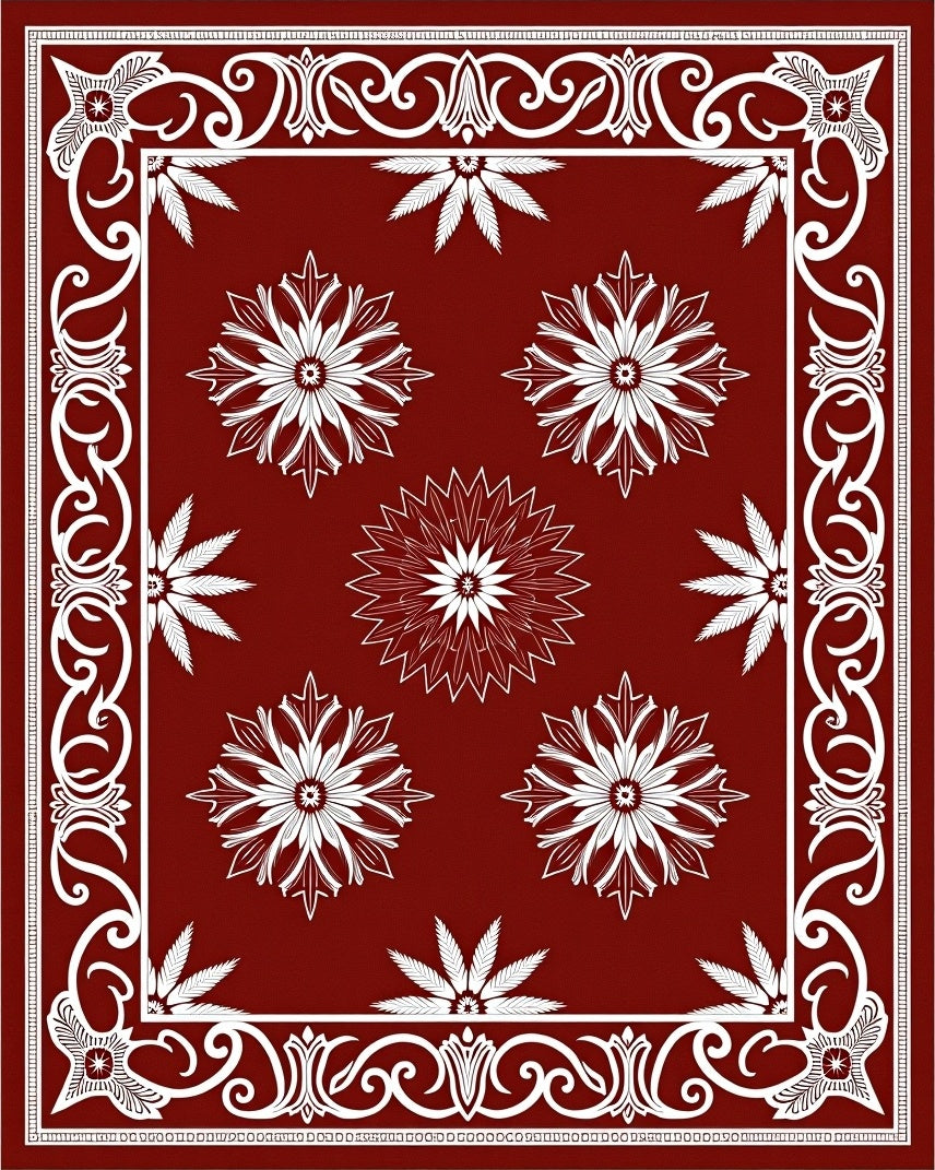 Ornate Scarlet Floral Arrangement Rug