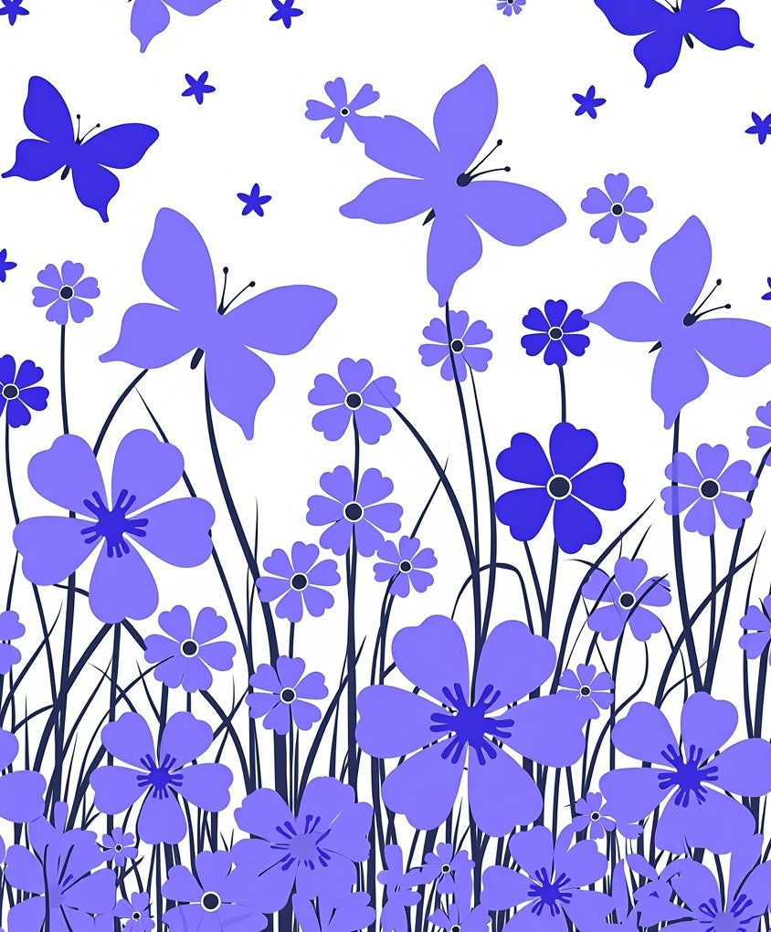 Violet Butterflies And Flowers Field Rug