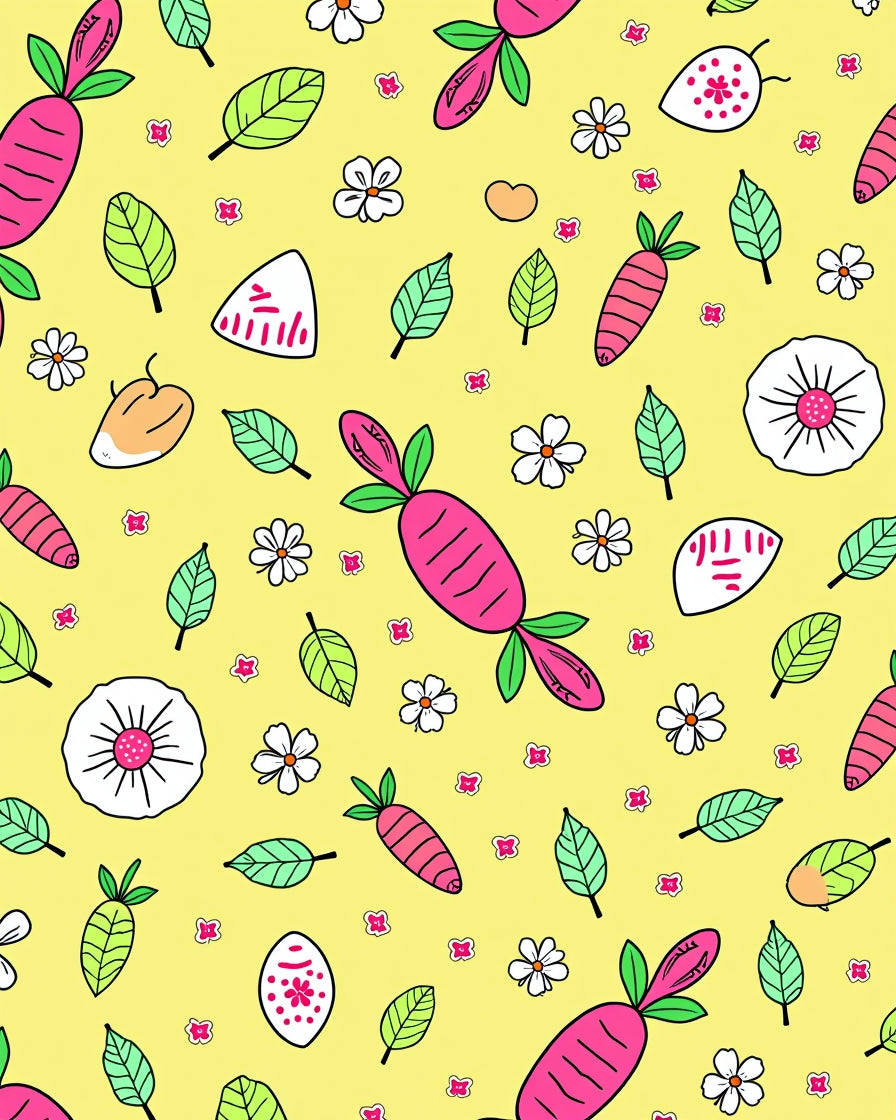 Cute Pink Carrot Floral Yellow Scatter Rug
