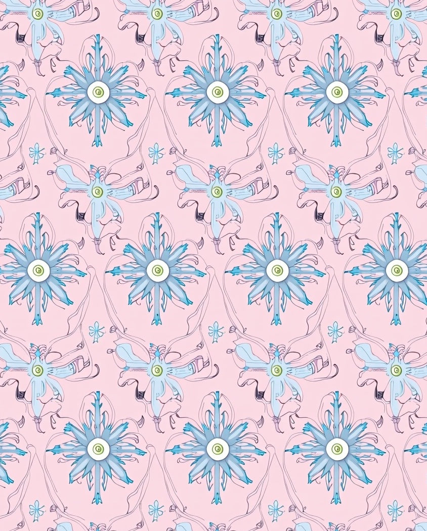 Soft Pink Sky Blue Floral Art Nouveau Rug