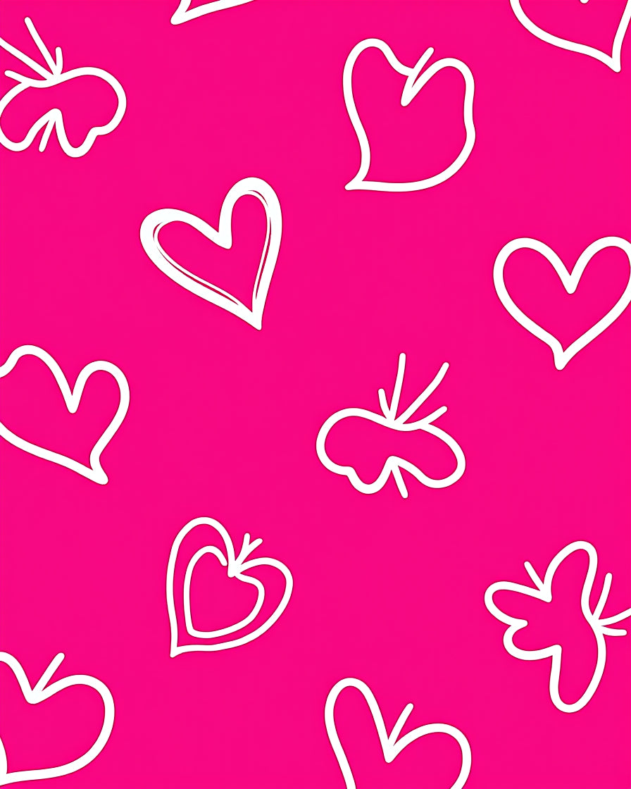 Vibrant White Heart Outline Pink Rug