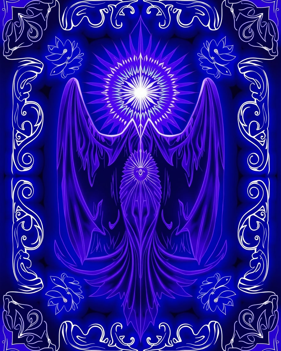 Vibrant Electric Blue Phoenix Symmetry Rug