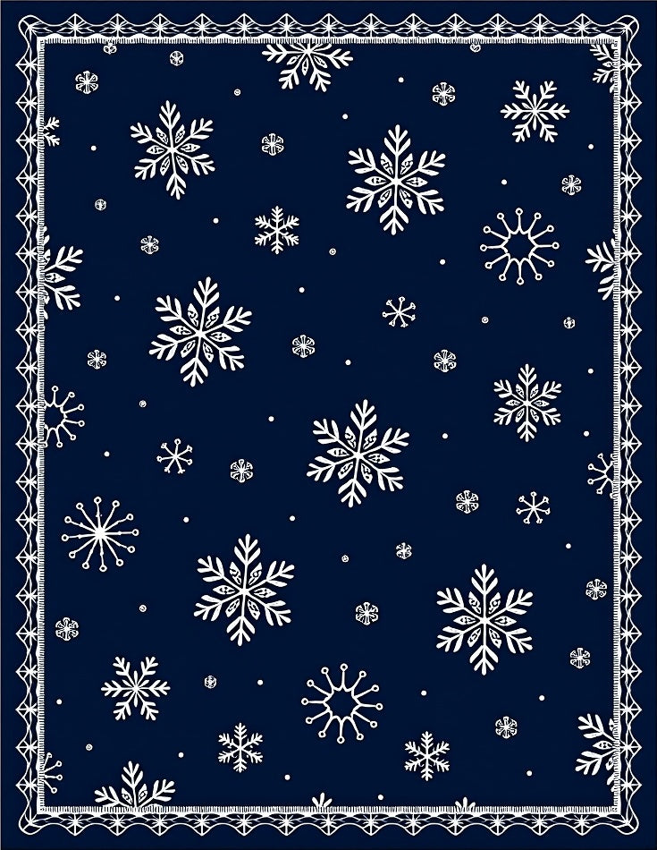 Deep Navy White Snowflake Scattered Rug