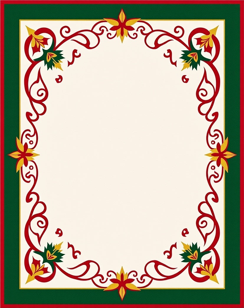 Festive Red Green Gold Floral Garland Rug