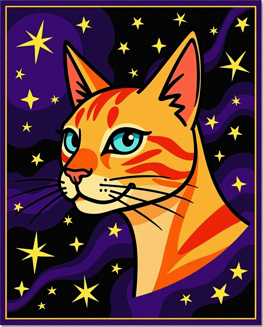 Orange Cat With Blue Eye Stars Rug