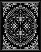 Black White Floral Snowflake Mandala Rug