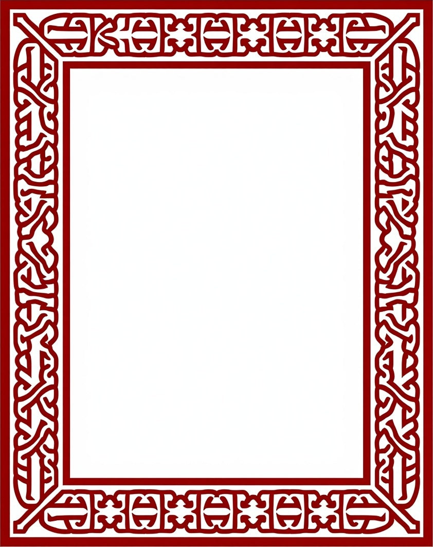 Crimson Interlocking Geometric Border Rug