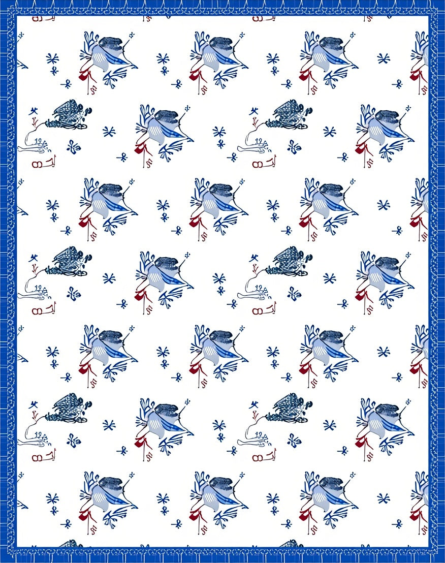Blue White Bird Floral Repeat Rug