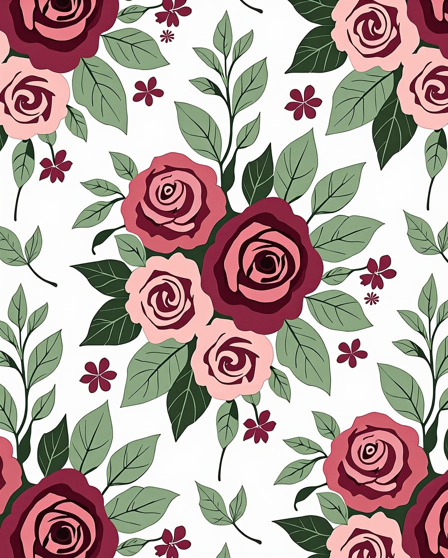 Burgundy Coral Pink Rose Garland Rug