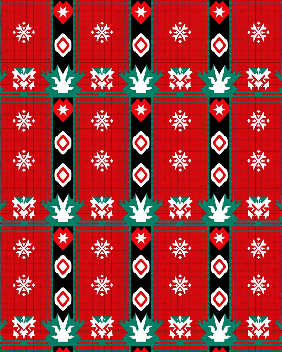 Red White Black Green Plaid Snowflakes Rug