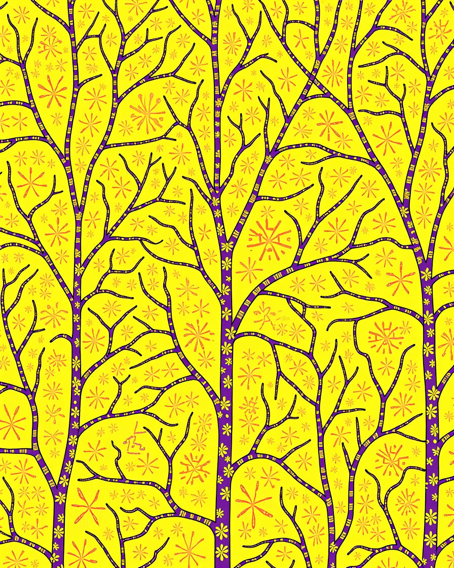 Vibrant Yellow Purple Tree Garland Rug