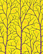 Vibrant Yellow Purple Tree Garland Rug