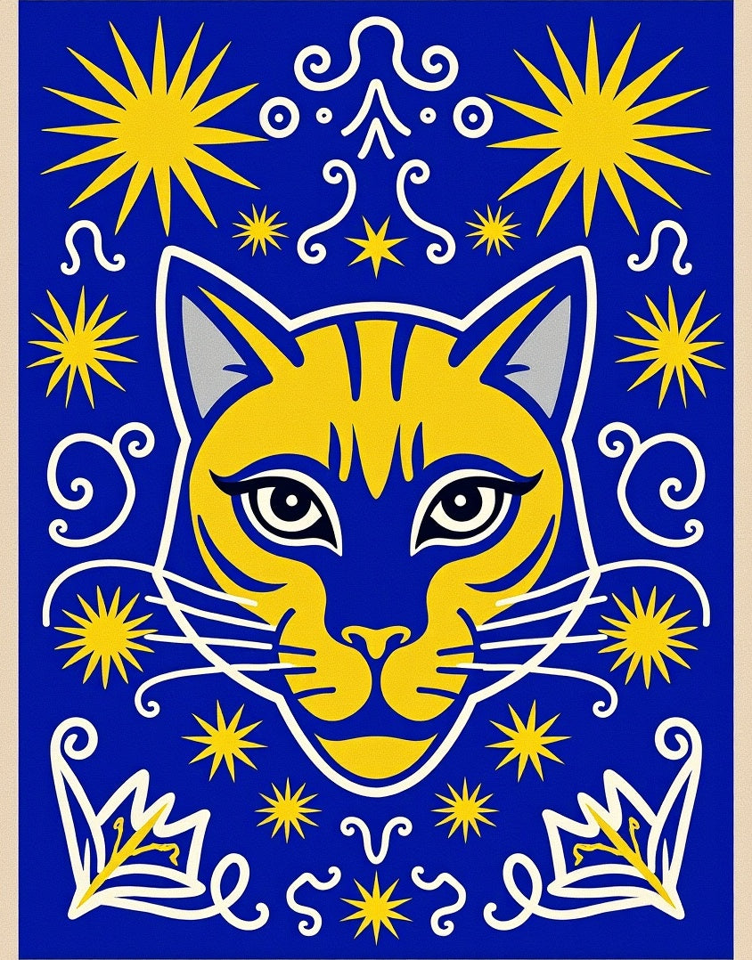 Bold Yellow Cat Cosmic Blue Rug