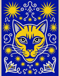 Bold Yellow Cat Cosmic Blue Rug