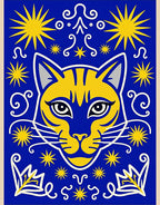 Bold Yellow Cat Cosmic Blue Rug