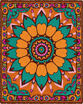 Vibrant Orange Teal Mandala Flower Rug