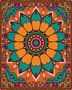 Vibrant Orange Teal Mandala Flower Rug